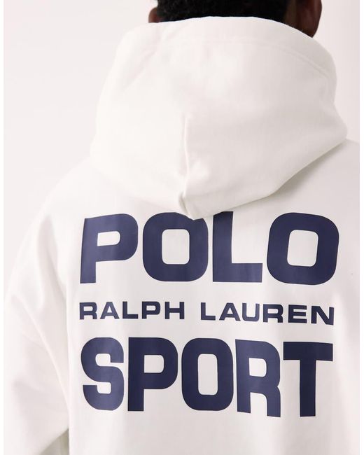 Polo Ralph Lauren White Sport Relaxed Fit Back Print Hoodie for men