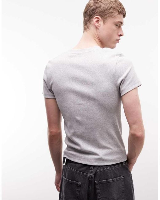 Collusion Gray Rib Muscle Short Sleeve Henley T-Shirt Top for men