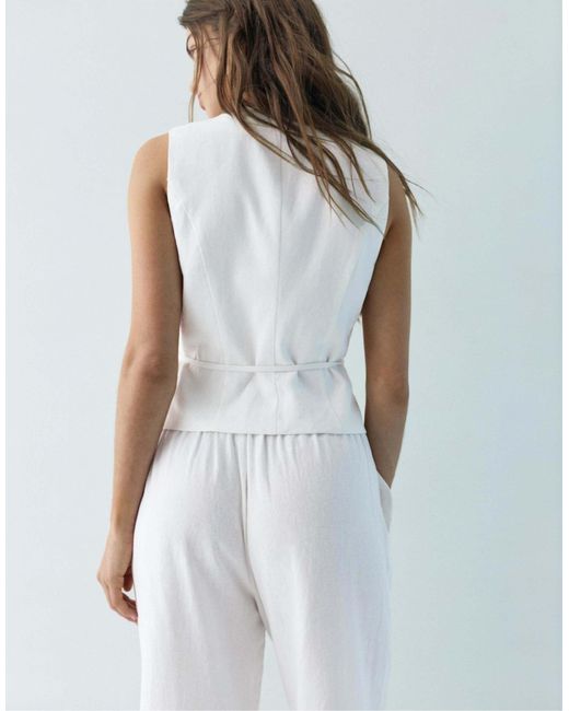 Pull&Bear White – trägertop aus leinenmix