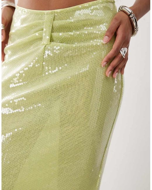 Falda Larga Verde Lima Con Cintura Fruncida De Lentejuelas De (Parte De Un Conjunto) Amy Lynn de color Metallic