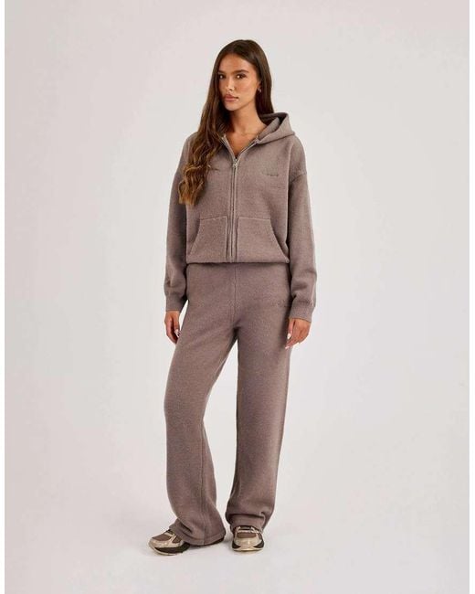 CERNUCCI Gray Knitted Stitch Detail Wide Leg Jogger