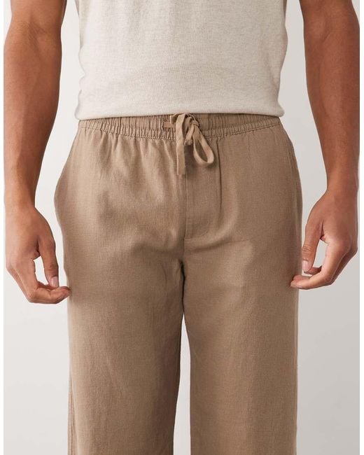 Threadbare Natural Pull On Linen Look Straight Fit Trousers for men