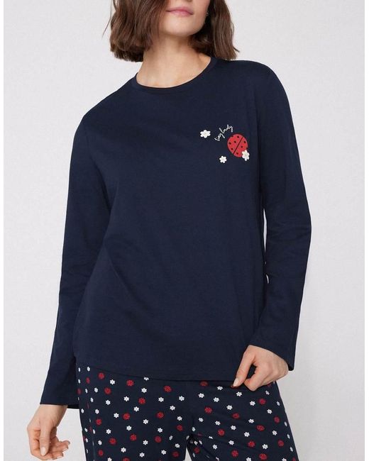 Tezenis Blue Ladybug Print Cotton Long Pyjamas