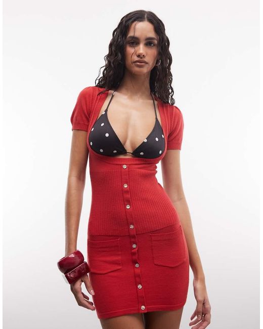 Frankie's Bikinis Red X Jennie Kim Open Knitted Mini Dress