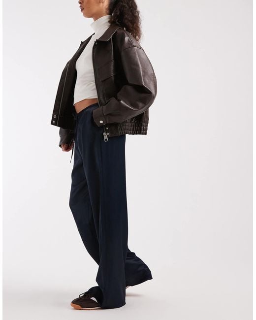 ASOS Blue Satin Wide Leg Pull On Trouser