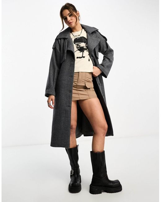 Object Nette Makkelijke Wollen Trenchcoat Met Ruitjes in het White