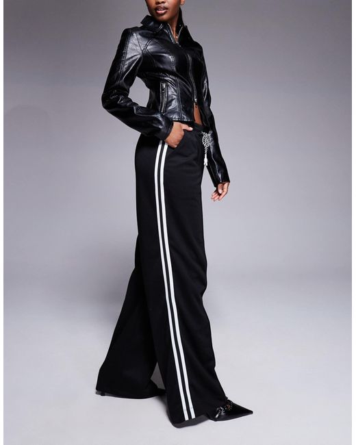 River Island Black Wide Leg joggers With Side Stripe