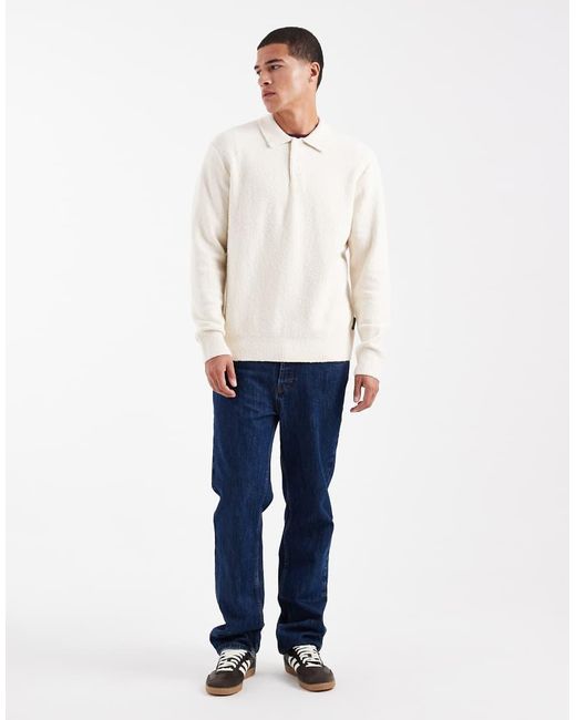 Jack & Jones White Boucle Polo Jumper for men