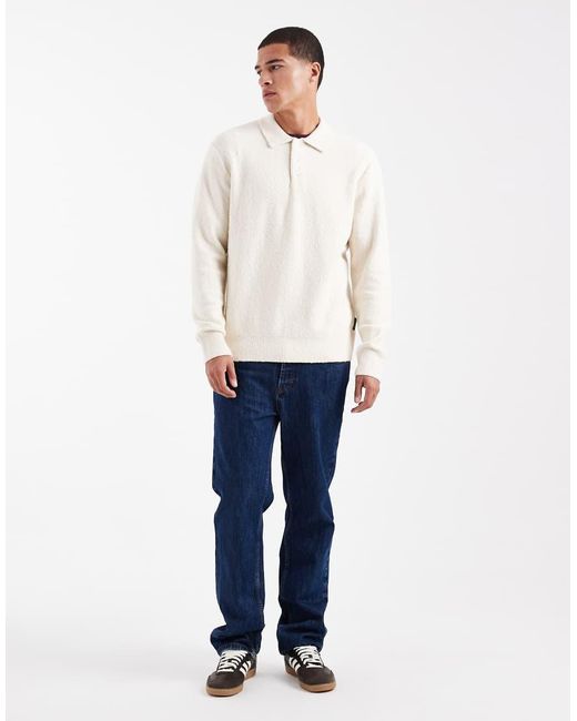 Jack & Jones White Boucle Polo Jumper for men