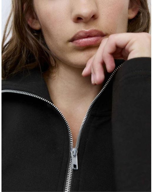 Pull&Bear Black High Neck Interlock Jacket