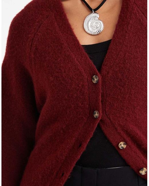 ASOS Red V Neck Longline Cardigan With Waist Detail