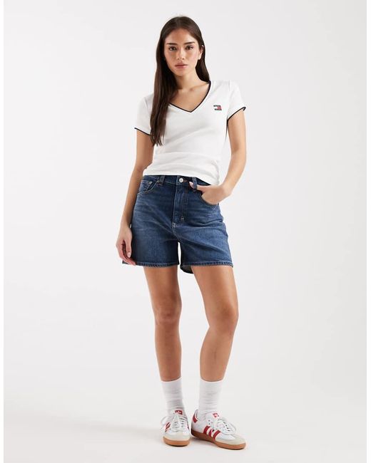 Tommy Hilfiger White Badge Logo Slim Fit V-neck T-shirt