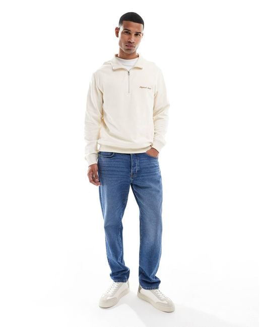 Jack & Jones White Relaxed Quarter Zip Sweatshirt for men