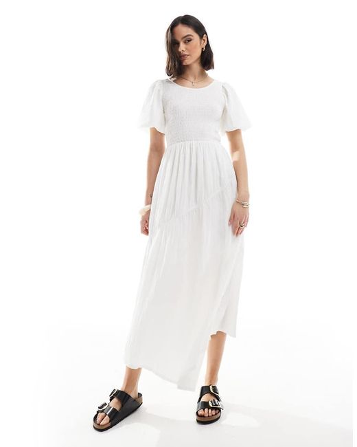 Threadbare Midi Jurk Met Pofmouwen in het White