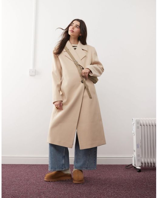 Miss Selfridge Natural Brushed Oversized Maxi Coat