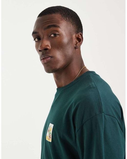 ASOS Green Boxy Oversized T-shirt With Floral Chest Print for men