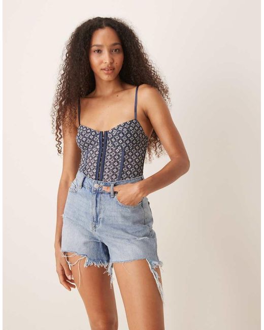 Free People Blue Printed Rhythym Bodysuit