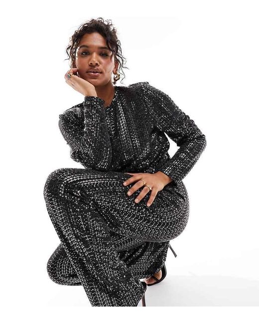 Pieces Plus Black Pieces Curve Sequin High Waisted Trousers Co-ord