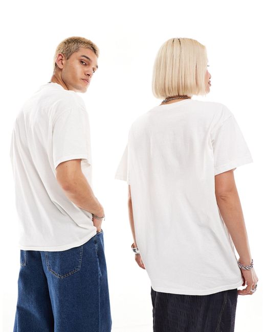T-shirt oversize unisex bianca con stampa con stivali da cowboy di Reclaimed (vintage) in White