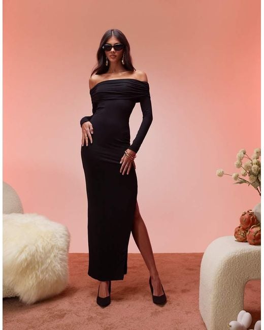 Oh Polly Pink Honora Modal Off Shoulder Open-Back Maxi Dress