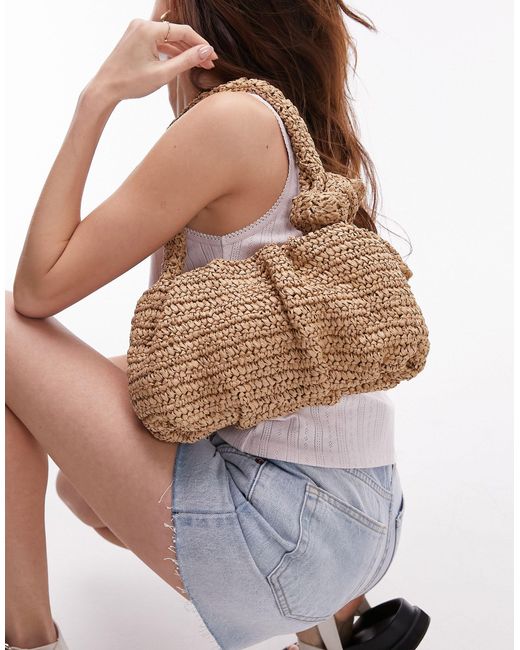 TOPSHOP Brown Sandy Straw Shoulder Bag With Knotted Handle