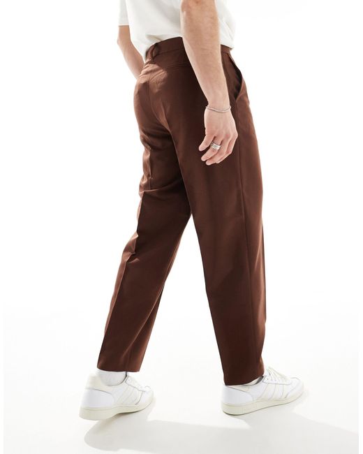 ASOS Brown Smart Oversized Tapered Trousers for men