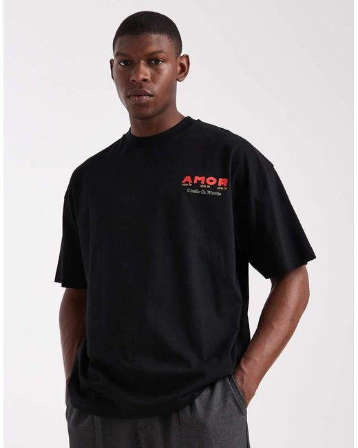 ASOS Black Oversized T-shirt With Cartoon Graphic for men