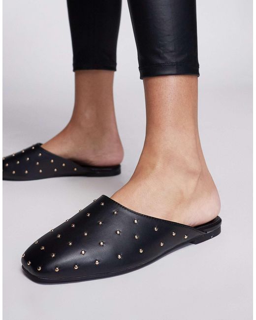 Public Desire Black Camille Studded Flat Mules
