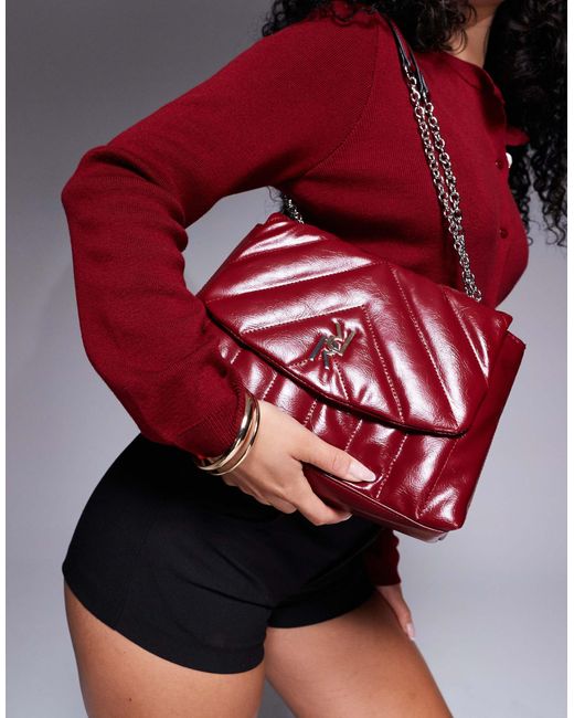 River Island Red Shoulder Bag With Chain Detail