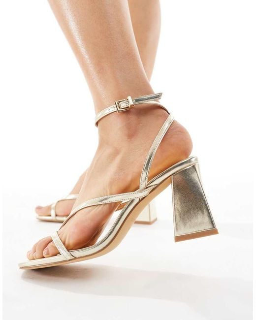 London Rebel Natural Aria Strappy Mid Block Heeled Sandals