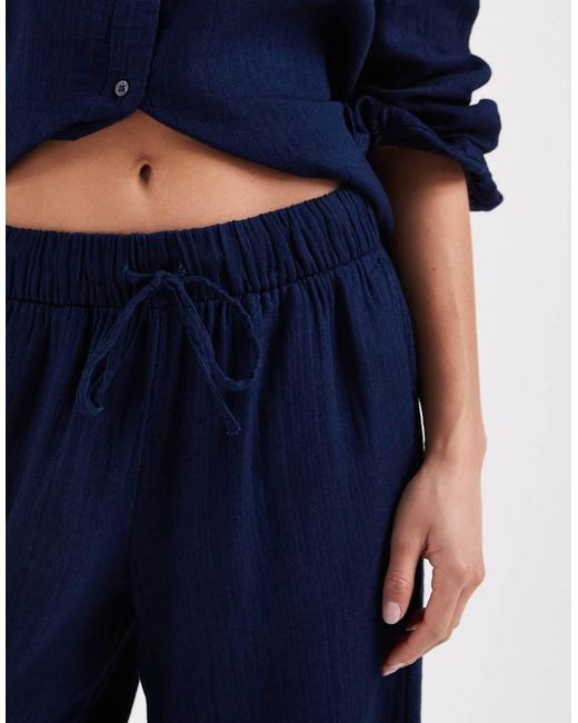 Only Petite Blue Wide Leg Seersucker Trouser Co-ord