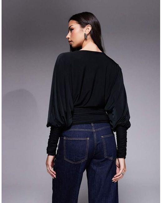 ASOS Blue Batwing Draped Top With Cinched Waist