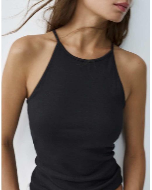 Pull&Bear Blue Halter-Neck Strappy Back Top