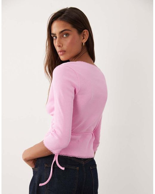 Miss Selfridge Pink 3/4 Sleeve Wrap Top