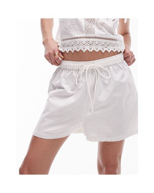 TOPSHOP White Linen Look Beach Shorts