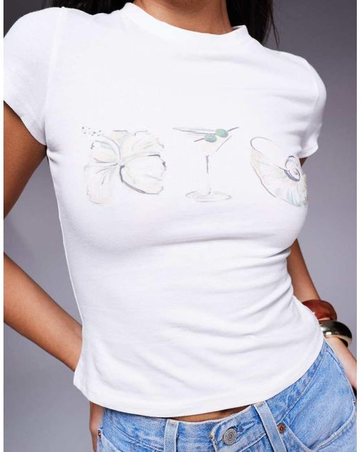 Princess Polly White Odyssey Shell And Martini Print Baby Tee