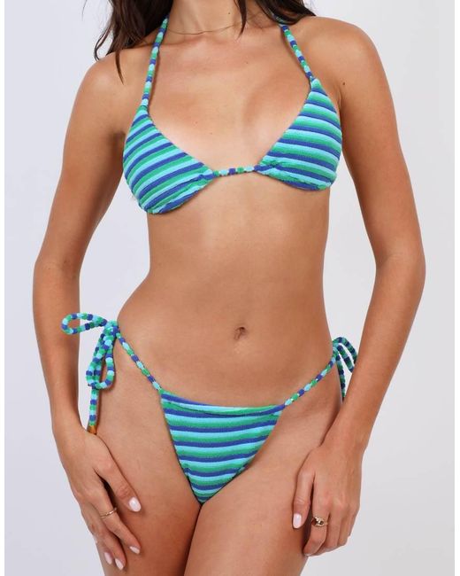 SIMMI Blue Towelling Stripe Tie Side Bikini Bottoms