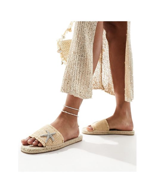 South Beach Natural Starfish Embellished Espadrille Mule Sandals