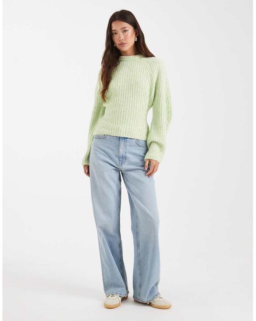 ASOS Green Knitted Rib Waisted Jumper With Banana Sleeve
