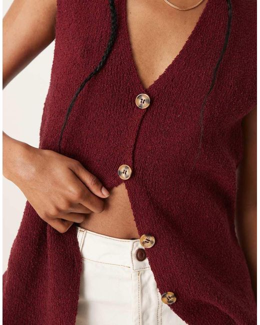 ASOS Red Slub Knit Relaxed Fit Waistcoat