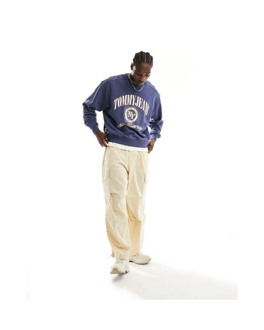 Tommy Hilfiger Blue Boxy Luxe Varsity Crewneck Sweatshirt for men