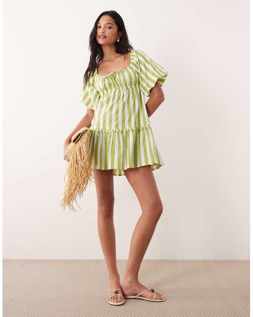 Wednesday's Girl Green Striped Mini Smock Dress