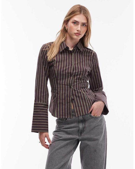 ASOS Brown Fitted Deep Cuff Shirt