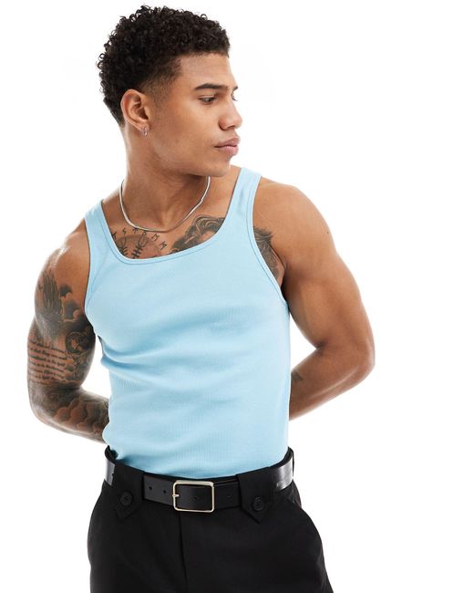ASOS Blue Muscle Rib Square Neck Vest for men