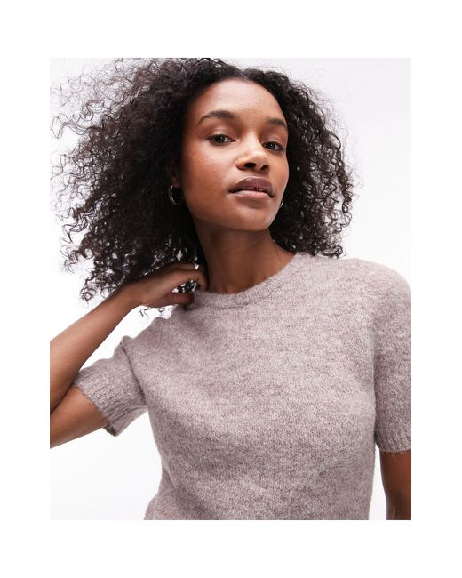 TOPSHOP Natural Knitted Fluffy T-shirt