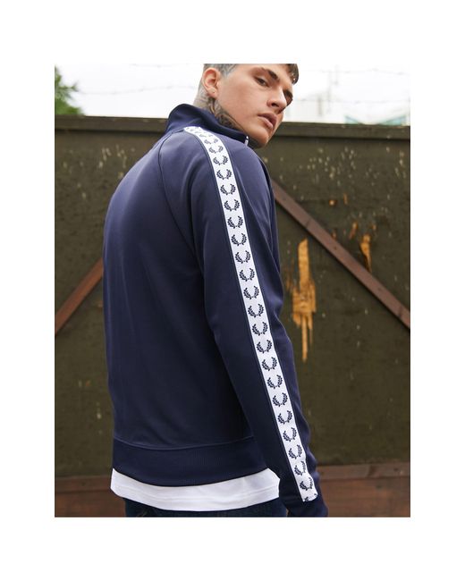 Fred Perry Cotton Side Taped Track Jacket in Navy (Blue) for Men | Lyst