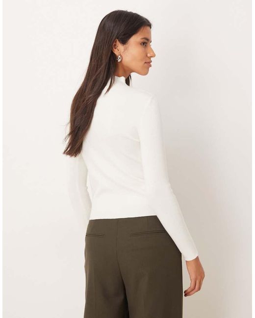 Mango White High Neck Knitted Long Sleeve Top