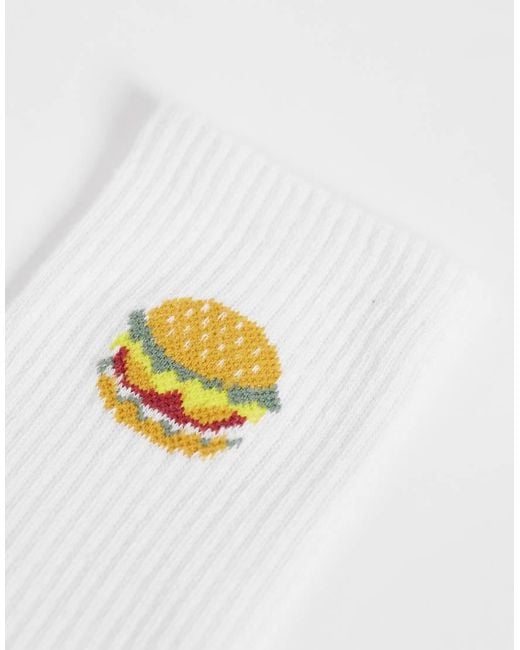 Jack & Jones White 3 Pack Crew Socks With Food Icons for men