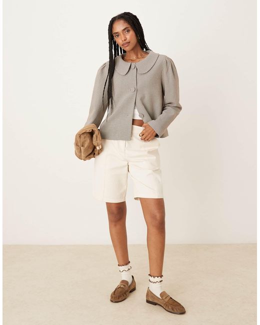 Glamorous Natural – cropped mantel im caban-stil mit braunem hahnentrittmuster und lockerem, weitem schnitt