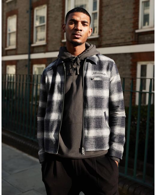 AllSaints Gray Ellis Zip Through Check Jacket for men
